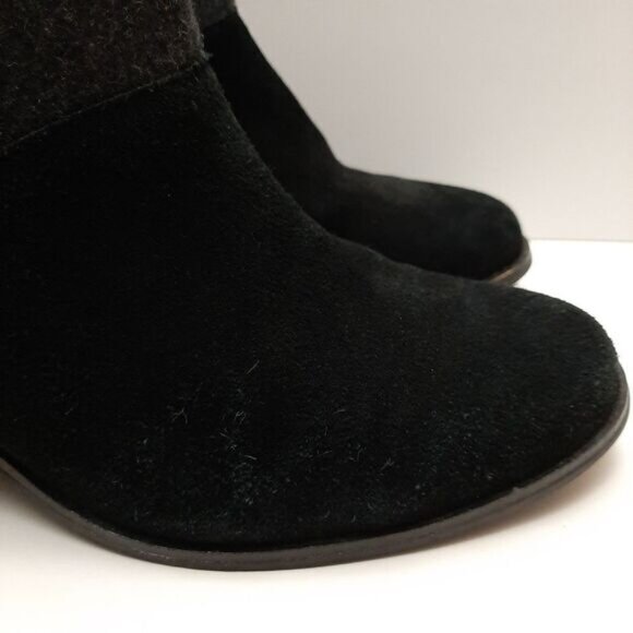 TOMS Lacy Suede & Felt Ankle Boots Chunky Block Heel Colorblock Black Grey Sz 9 - Picture 4 of 16